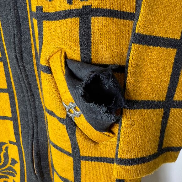 Vintage Poulrok Womens Large Sweater Jacket Knit Full Zip Yellow Black Rose Wool - Picture 9 of 13